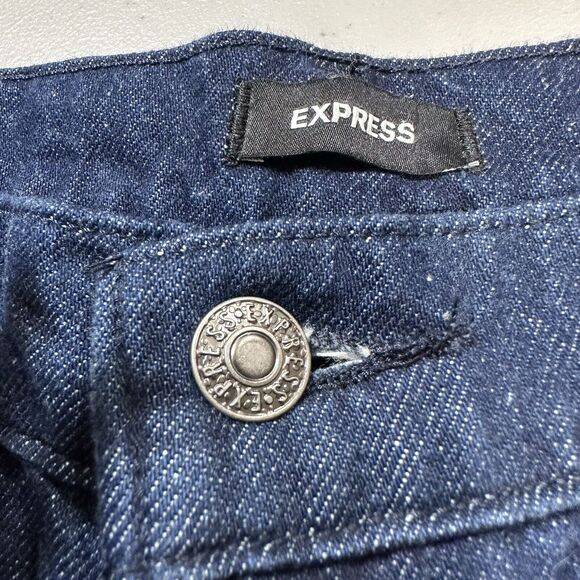 NWT EXPRESS Midi High Rise Womens Denim Jean Shorts Dark Wash Stretch Sz 12 New - Picture 5 of 9